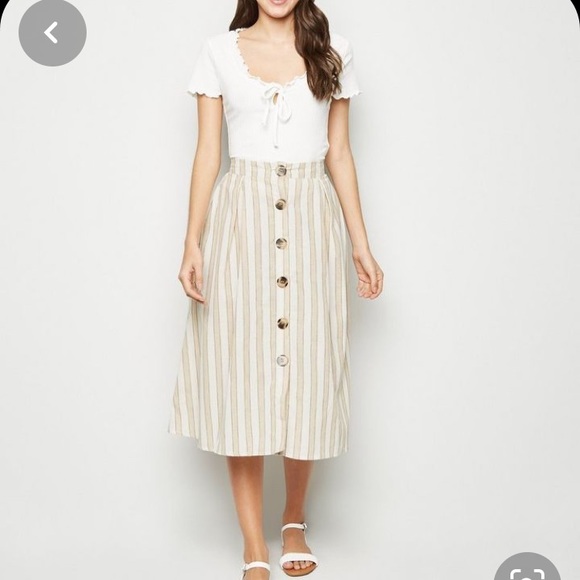 📍SOLD📍Vintage cream striped midi skirt with belt - Picture 6 of 6